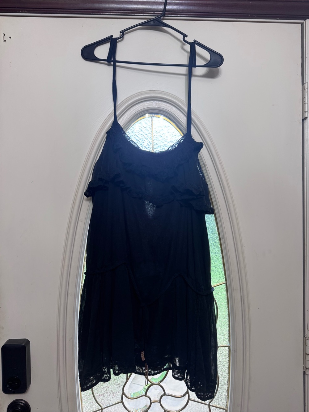 Free People navy blue tiered lace-trim slip dress